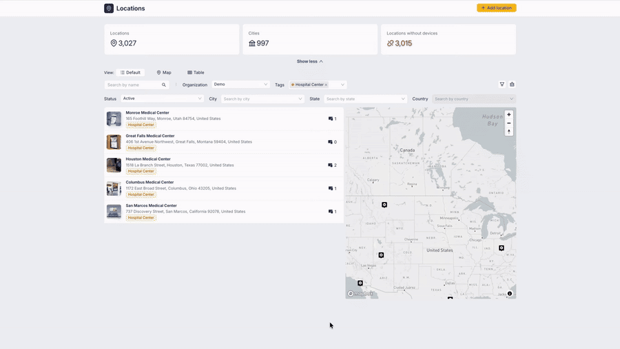 Adding a location: filling in the form and placing the site on the map
