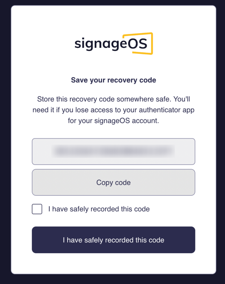 MFA backup recovery code