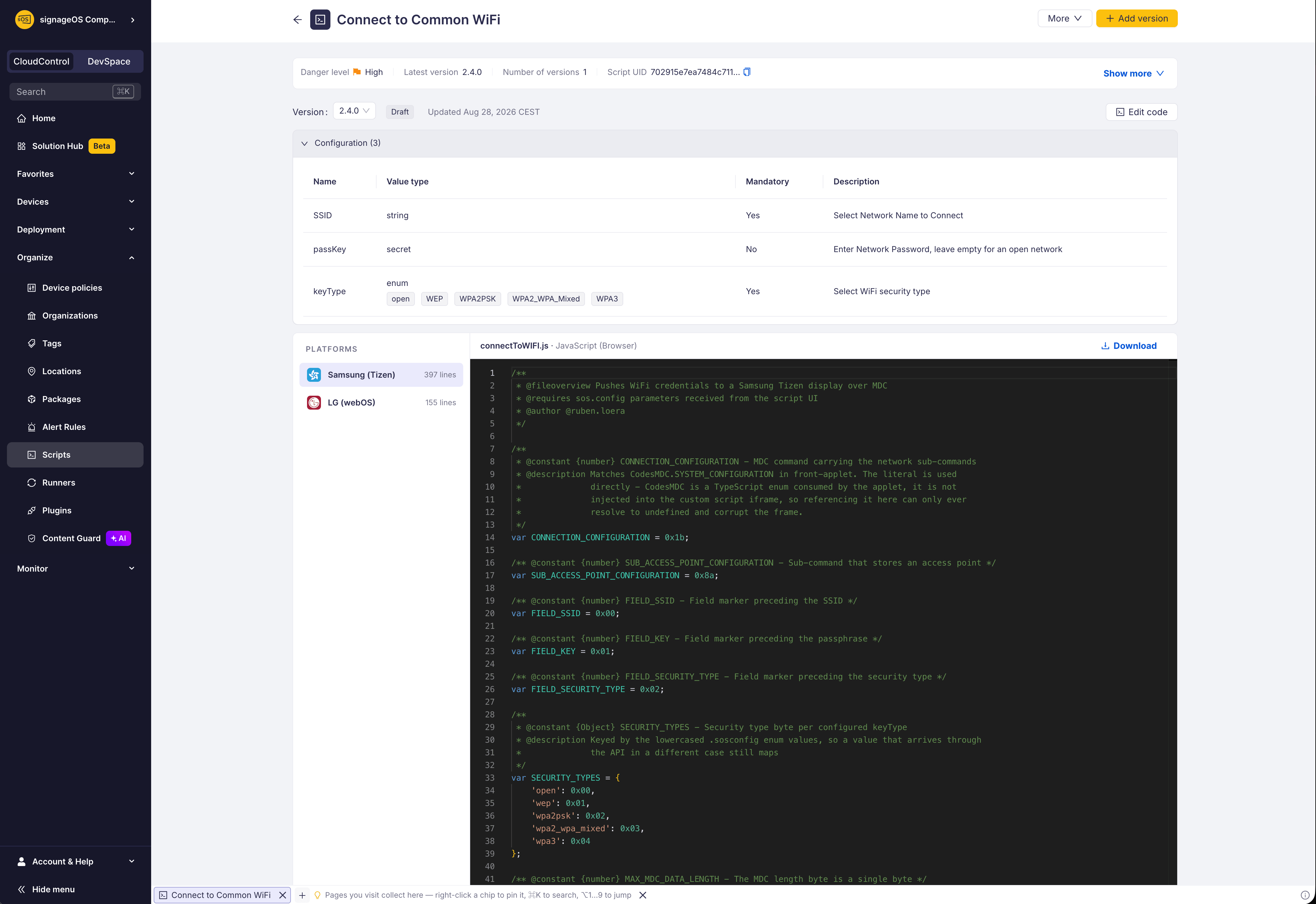 Custom Script detail page in Box