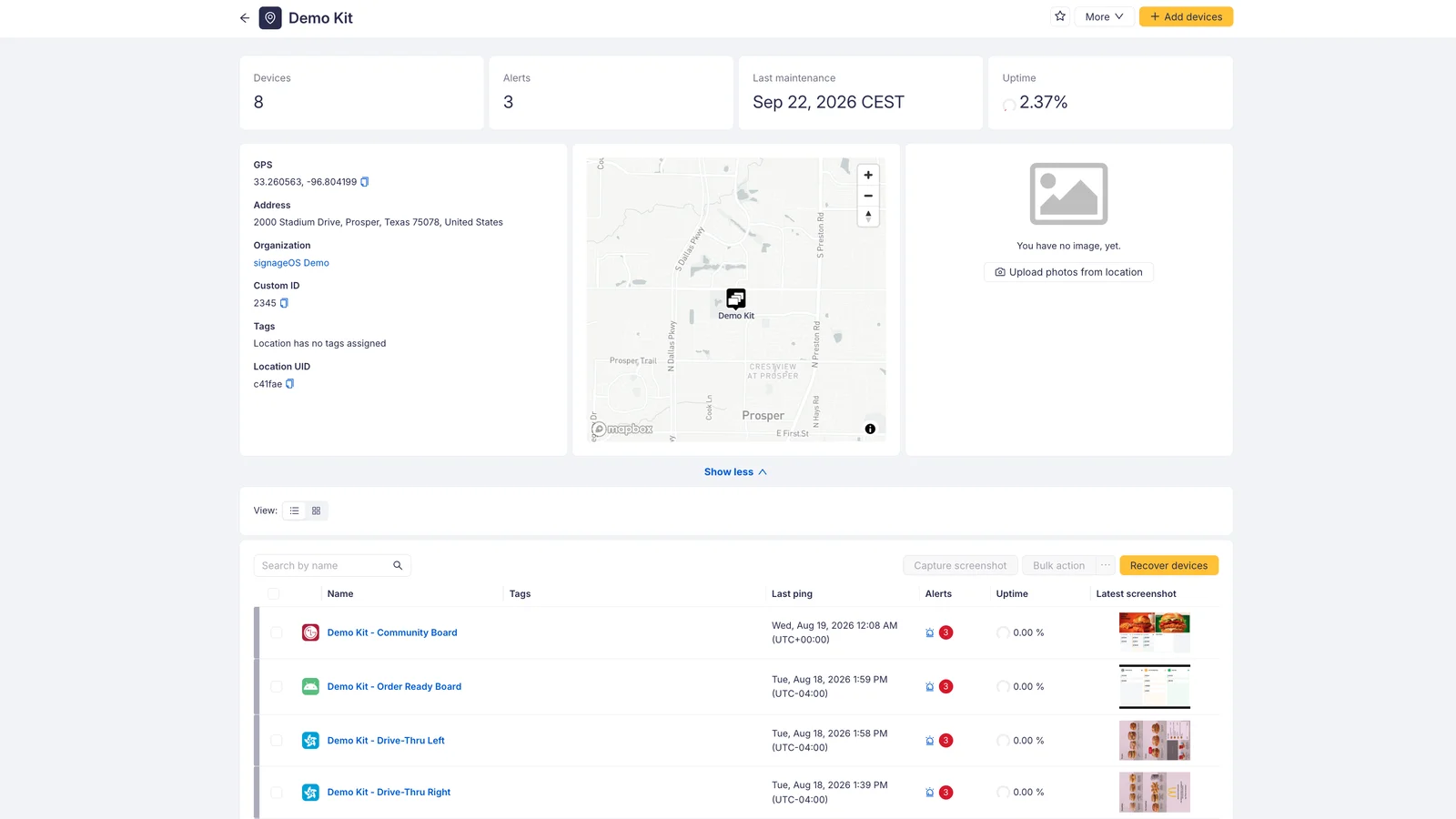 The location detail with its statistics, information, map and photo gallery