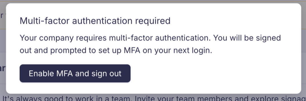 Notification to set up MFA